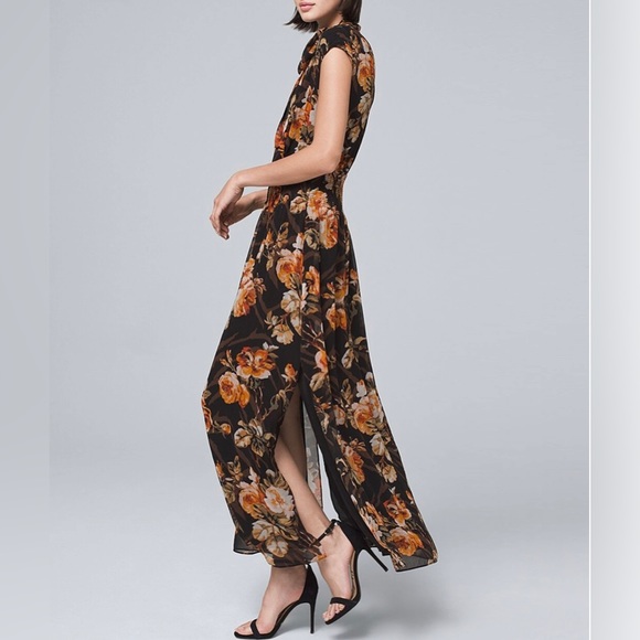 WHBM| Terrace & Black Floral Tiger Tie-Neck Maxi Dress, size M. - Picture 3 of 6